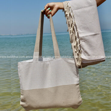 Lot de plage de 6 pièces en fouta tunisienne 100% coton, composé d'une robe de plage de taille standard, un très grand sac de plage avec doublure, une fouta, une trousse pour le téléphone, un porte monnaie et un chouchou pour les cheveux