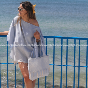 Lot de plage de 6 pièces en fouta tunisienne 100% coton composé d'une robe poncho de taille standard, un grand sac, une pochette fourre-tout, une trousse pour le téléphone, un porte monnaie et un chouchou