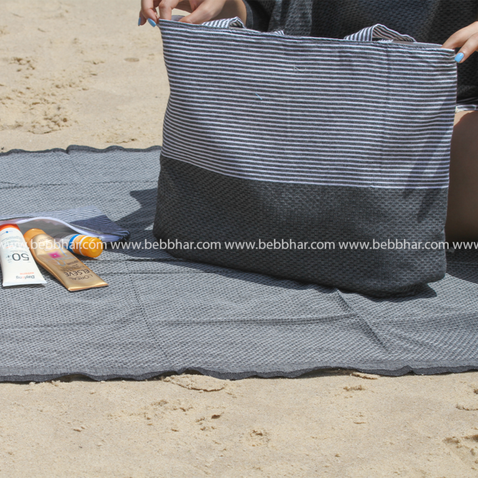 Lot de plage de 3 pièces en fouta tunisienne 100% coton composé d'un très grand sac de plage, une trousse pour le téléphone et un porte monnaie