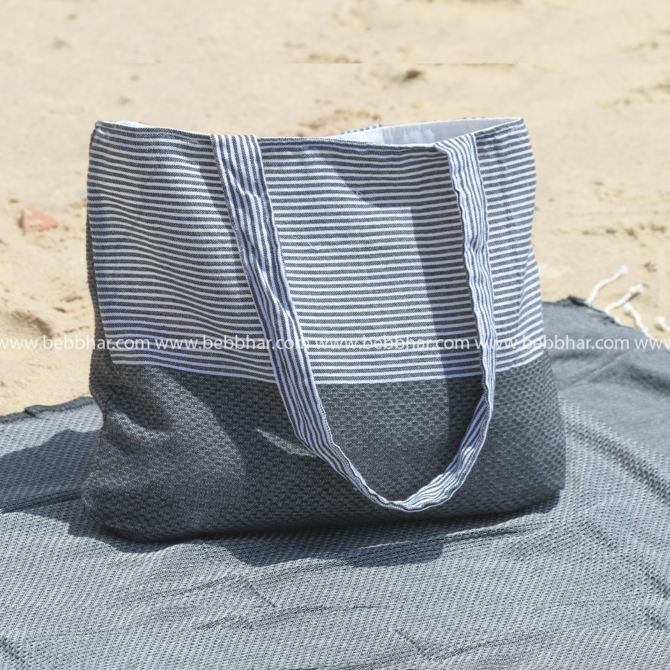 Lot de plage de 3 pièces en fouta tunisienne 100% coton composé d'un très grand sac de plage, une trousse pour le téléphone et un porte monnaie