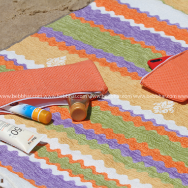 Lot de plage de 4 pièces en fouta tunisienne 100% coton composé d'une robe poncho de taille standard, un tapis de plage en velours, une pochette fourre-tout et une trousse pour le téléphone