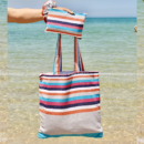 Lot de plage de 4 pièces en fouta tunisienne 100% coton composé d'une robe porte feuille, d'un sac d plage, une pochette fourre-tout et un chouchou pour les cheveux