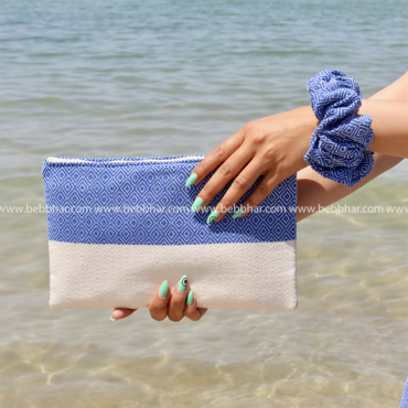 Lot de plage en fouta tunisienne 100% coton composé d'une robe de plage poncho, d'un grand sac de plage avec doublure, d'une pochette fourre-tout et un chouchou