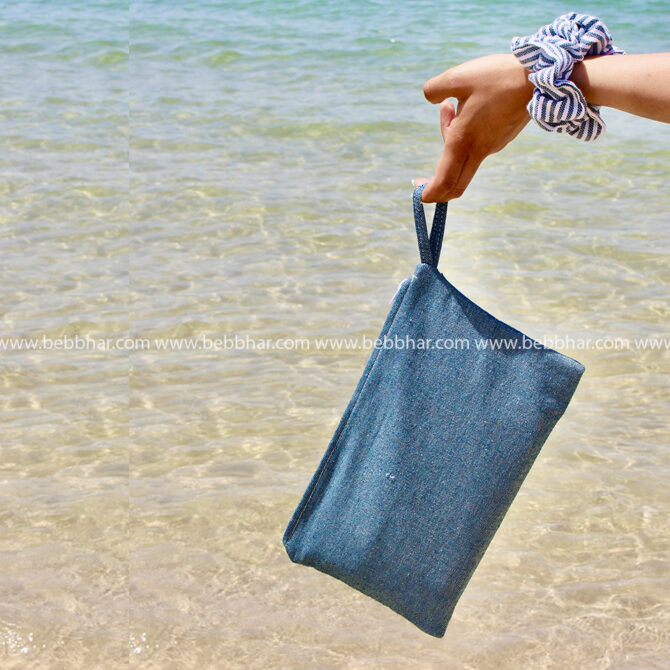 Lot de plage de 4 pièces en fouta tunisienne 100% coton composé d'une robe poncho de plage de taille standard, un grand sac de plage, une pochette, et un chouchou