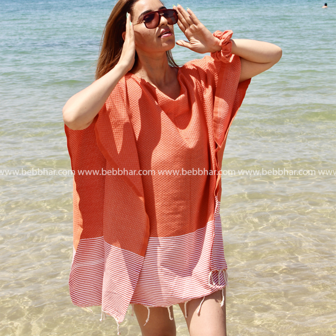 Lot de plage de 4 pièces en fouta tunisienne 100% coton composé de 4 pièces: une robe de plage poncho de taille standard, une pochette fourre-tout, une trousse pour le téléphone et un chouchou pour les cheveux