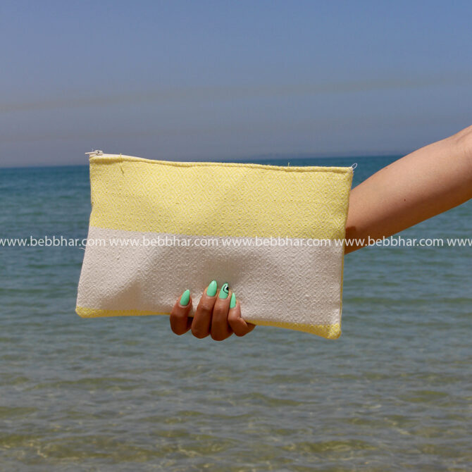 Lot de plage en fouta tunisienne 100% coton composé d'une robe de plage poncho, d'un grand sac de plage avec doublure, d'une pochette fourre-tout et un chouchou