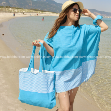 Lot de plage de 7 pièces en fouta tunisienne 100% coton, composé d'une robe de plage de taille standard, un grand sac de plage avec doublure, une fouta, une pochette fourre-tout, une trousse pour le téléphone, un porte monnaie, un chouchou pour les cheveux