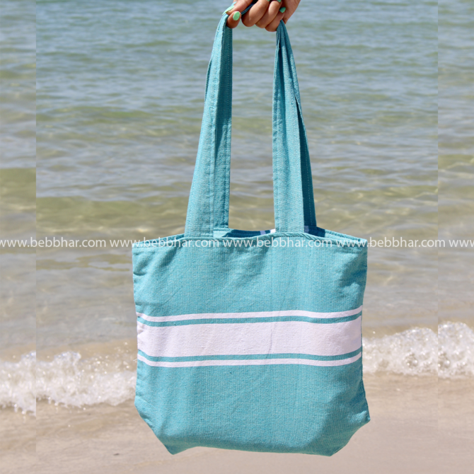 Un tote bag en fouta tunisienne traditionnelle 100% coton de dimensions H:35cm et L:40cm