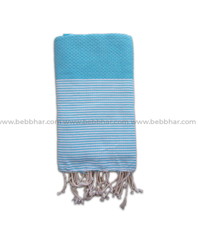 Fouta en nid d'abeille bleu rayé 100% coton ultra absorbante et à séchage rapide